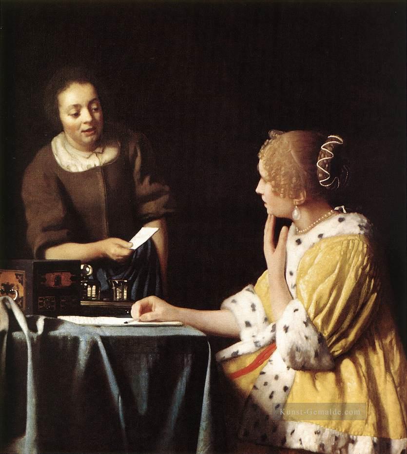 Dame mit ihrer Dienerin Holding einen Briefes Barock Johannes Vermeer Ölgemälde